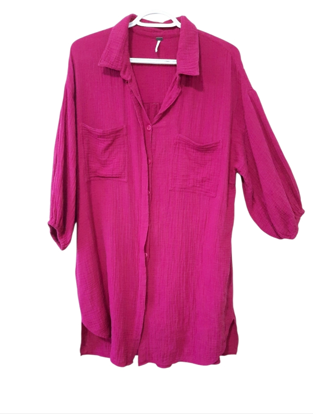 YFB Young Fabulous & Broke Shirt Dress Gauze Cotton Fuchsia Womens Size Small